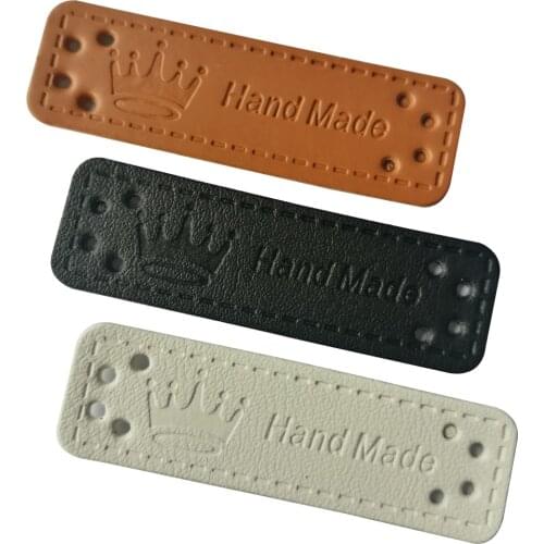 48Pcs/Lot Crown Logo Mixed Colors Hand Made Pu Leather Labels For Clothes Crown Logo Handmade Leather Tags For Gift Label