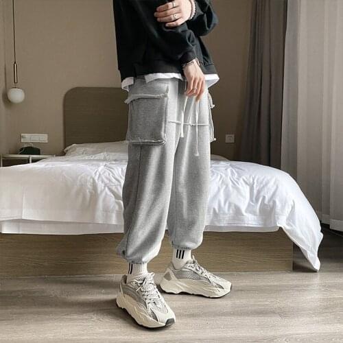 Hip Hop Mens Solid Color Cargo Pants 2020 Autumn Korean Man Loose Fahion Trousers Streetwear Male New Casual Sweatpants