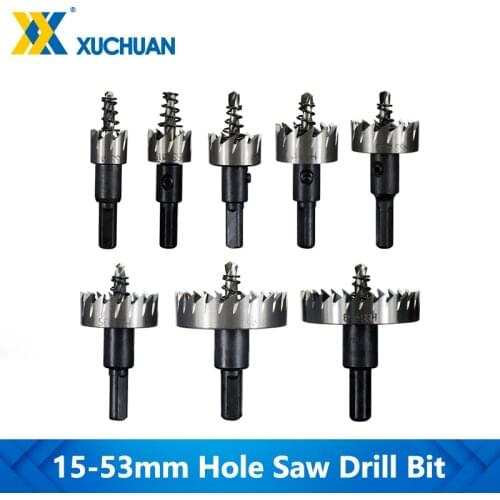 Hole Saw Drill Set 15-53mm HSS Drilling Carbide Tipped Core Drill Bit For Metalworking Tools Stainless Steel Hole Drilling