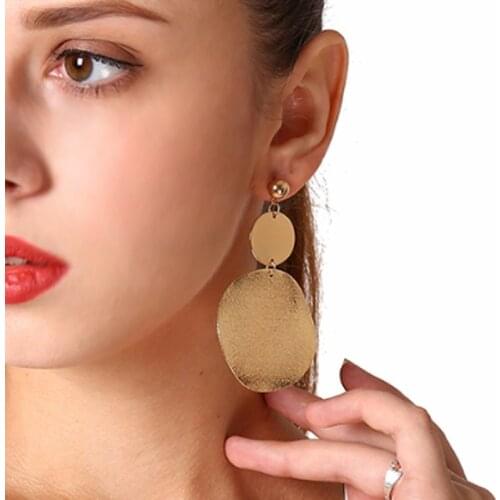 Fancy Fashion Girls Bling Bling Gold Color Round Flake Earrings Women Maxi Charm Dangle Earing Female Brincos Jewelry Party Gift