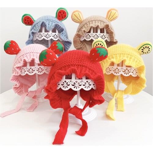 New baby hats with cotton to keep warm tire caps childrens fruit woolen hats baby woolen hats newborn 6-24 months winter hats