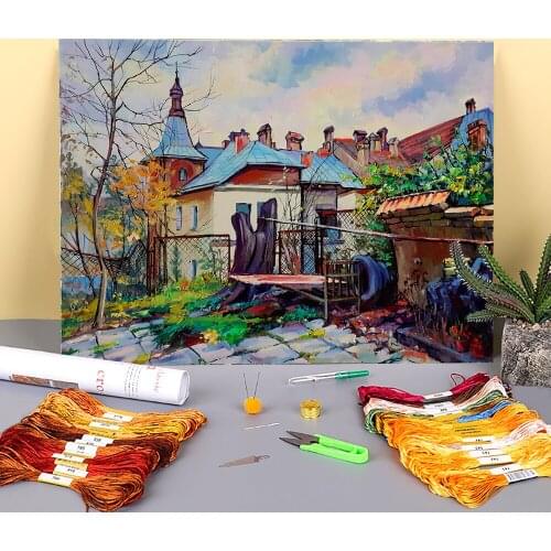Landscape Lviv Printed 11CT Cross Stitch DIY Embroidery Kit DMC Threads Sewing Craft Handmade Handicraft Package For Floss