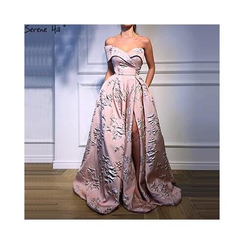 Serene Hill New Off Shoulder Sexy Pink Evening Dress 2020 Design Flower Fashion Formal Party Wear Gown Real Photo CLA6288