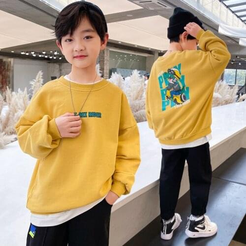 Teenage Boys O-neck Pullover New Spring And Autumn Boys Long Sleeve T-shirt Loose Sports Top Fashion Letter Printing 12 13 14 Y