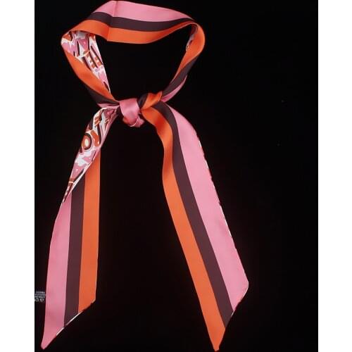 120*5cm All-match Striped Letter Tie Bag Handle Silk Scarf Small Ribbon Striped Silk Scarf Small Neckerchief Scarf