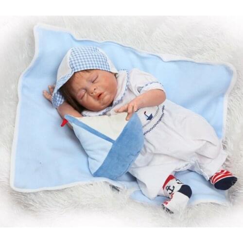 50cm reborn Full silicone vinyl reborn handmade blue outfit bb reborn stylish sleeping boy bathe toddlers play house dolls