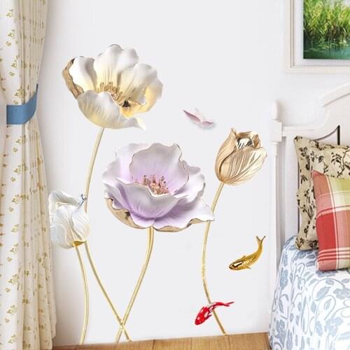 Chinese Style Room Decoration Flowe Furniture Stickers Bedroom 3D Wall Decal Living Room Modern Home Decoration TV Poster Vintag
