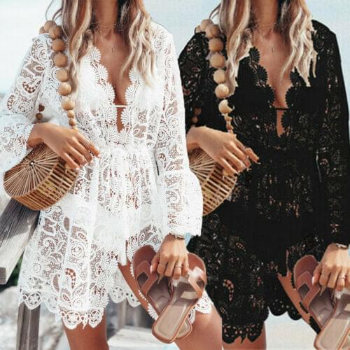 Bikini blouse jacket lace hollow seaside beach skirt swimsuit outer cover shawl