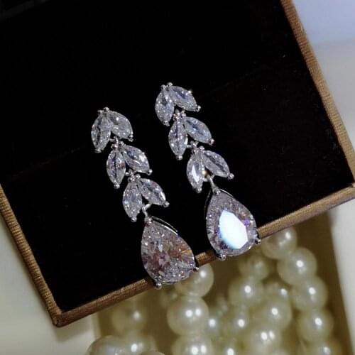 Women Fashion Party Leaf Water Drop Shape Cubic Zirconia Pendant Stud Earrings aretes de mujer modernos 2019
