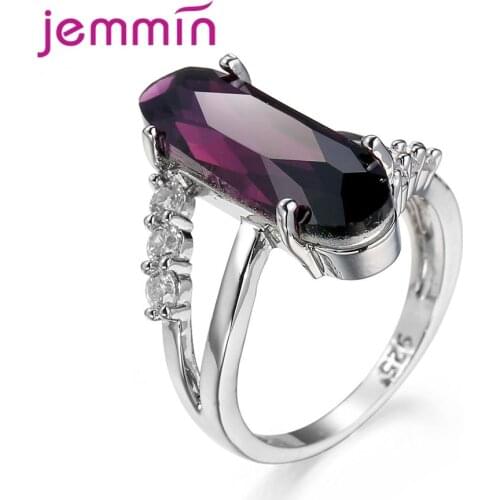 Drop Shipping Women Engagement 925 Sterling Silver Rings Daily Jewelry Oval Design Purple CZ Cubic Zircon Finger Rings