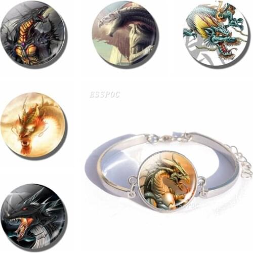 Dragon King Fashion Bracelet Eastern Western Dragon Bangle Glass Cabochon Jewelry Solar Bracelets Women Handmade Gifts