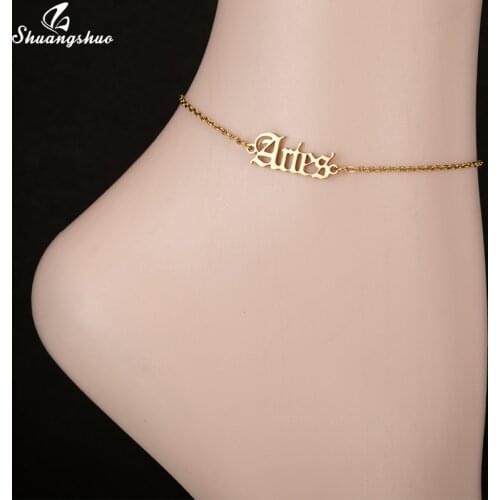 Aries Anklets Women Punk Jewelry 12 Zodiac Sign Ankle Bracelet Old English Letter Gemini Femme Taurus Scorpio Pisces Accessory