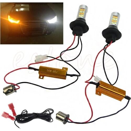 1pair BAU15S 42-LED 2835 SMD 50W & 2pc/set T20 7440 42-LED 2835 50W Dual-Color Dual-Color Switchback DRL Turn Signal Light Kit