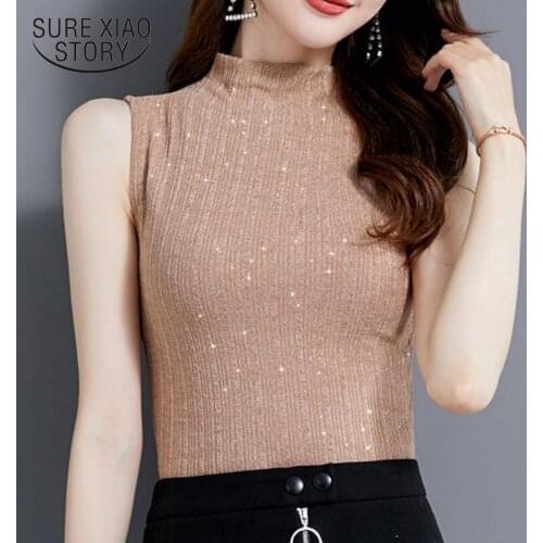 2020 Summer New Half Turtleneck Slim Wild Sleeveless Vest Female Outer Wear Bottoming Shirt Summer Top Chemisier Femme 9296 50