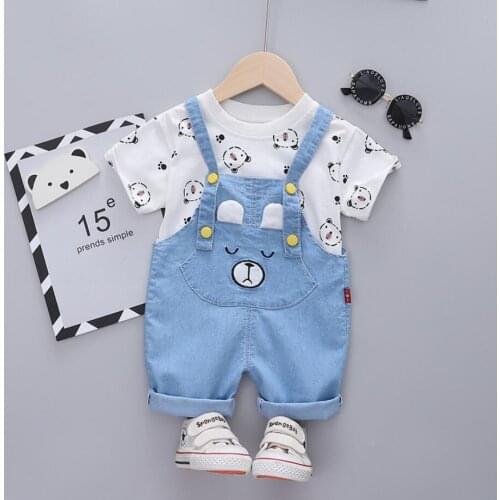 2021 Summer Baby Boys Clothes Sets Cartoon Print Cotton Tops T-Shirt + Overalls Outfits Clothes 1-4 Years Children Suit