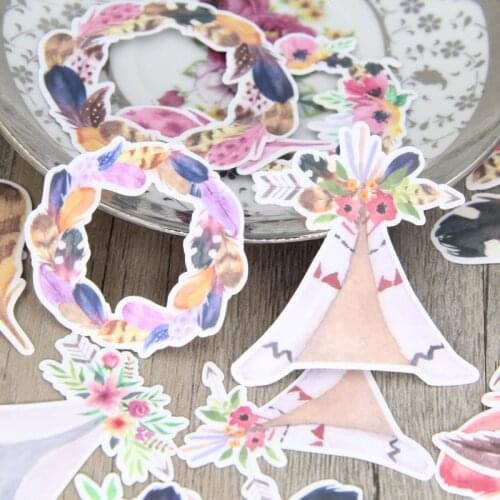 27pcs Watercolor Indian Feather Wreath Tent Flower Scrapbooking Sticker Pack for Laptop Computer Skateboard DIY Crafting