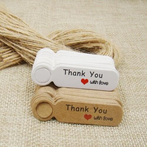 5*1.3cm lovely style thank you with love paper gift hang tag 100pcs +100pcs hemp string for cute favors production decoration