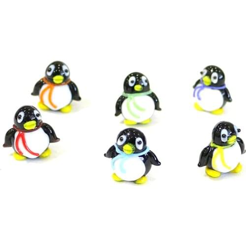 6pcs Custom Colorful Handmade Glass Penguin Miniature Figurine Cute Tiny Cartoon Animal Ornaments Fairy Garden Decor Accessories