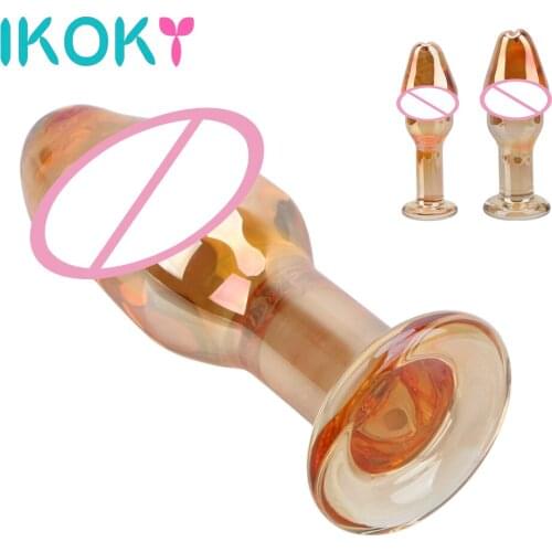IKOKY Anal Butt Plug Gold Crystal Glass Dildo Fake Penis Adult Sex Toys for Women Men Gay Female Masturbation Sex Products