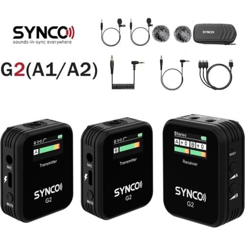 SYNCO G2 A1 A2 Lavalier Wireless Mic Condenser Microphone System 70M Transmission for Smartphone DSLR Camera Realtime Monitoring