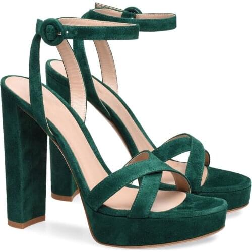 Fashion Ink green pink white suede ankle Strap Sandals Summer Platform Chunky high heels Cutout Open Toe Shoes Party High Heels