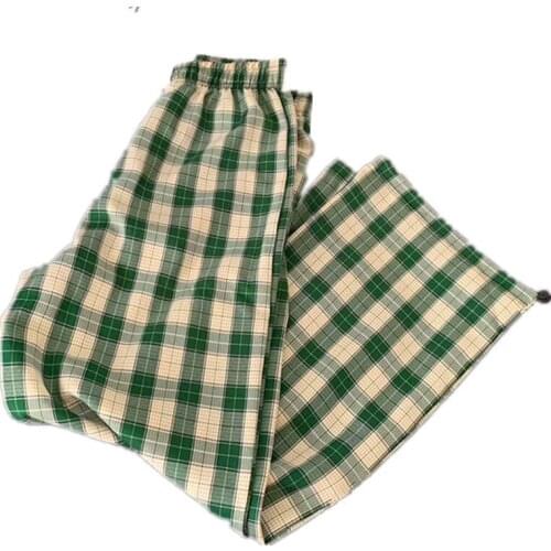 Plaid Pants Streetwear Casual Pants Women Loose Straight Vintage Pants Elastic High Waist Korean Jogger Checked Trousers Female