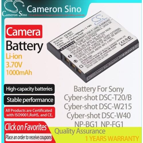 CameronSino Battery for Sony Cyber-shot DSC-T20/B DSC-W215 DSC-W40 DSC-W55 DSC-W30L fits Sony NP-BG1 Digital camera Batteries