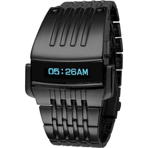 Fashion Luxury Iron Man watches Conception Blue Red LED Mens Stainless Steel Wrist Watch Relogio Masculino Gold Black Silver