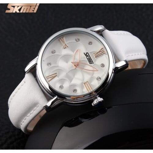 SKMEI Fashion Brand Simple Dial Quartz Watches Women Leather Strap Round Analog Clock Dress Waterproof Wristwatch Relojes Mujer