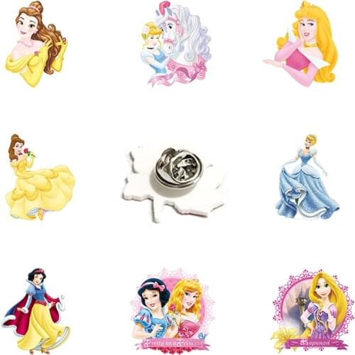 Disney New Lapel Pins Jewelry Acrylic Epoxy Resin Accessories Princess Belle Princess Jasmine Princess Pocahontas Children Pins