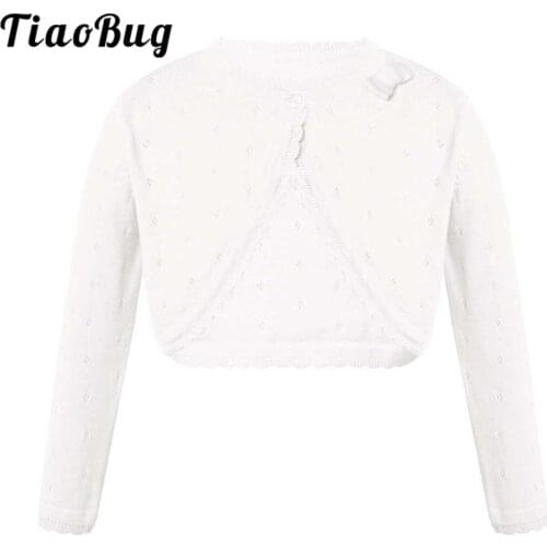 Flower Girl Wedding Dress Jackets Wrap Girls Long Sleeve Coats Kids Bowknot Hollow Out Rhombus Crochet Bolero Short Cardigan