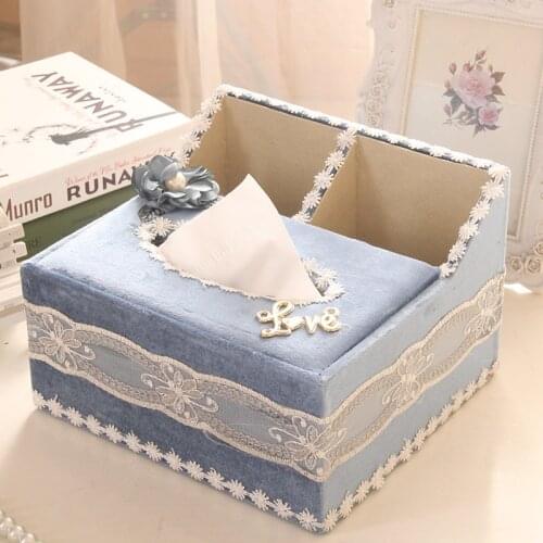 European Lace Fabric Tissue Cover Cosmetic Storage Box Tissue Box Napkin Holder Desktop Living Room Remote Control Basket Case