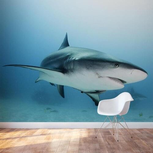 Custom 3D Photo Wallpaper Underwater Shark Animal Wall Mural Wallpapers For Living Room Bedroom De Parede Home Decoration