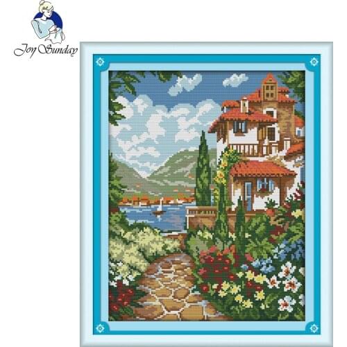 Joy Sunday Lakeside mansion Counted Cross Stitch 14CT Cross Stitch Set Wholesale cartoon Cross-stitch Kits Embroidery Needlework