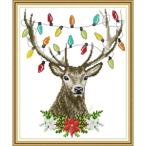 Joy Sunday New Clear Christmas Antlers DMC 11&14CT Cross Stitch Kits Embroidery Needlework for Home Decor Kit Handmade DIY Gift