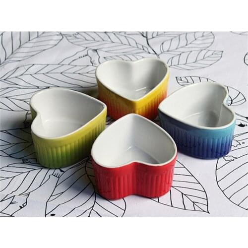 Ceramic Porcelain Heart Shape Pudding Mold Bowl for Baking Multiple Colour Options