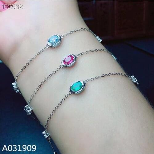 KJJEAXCMY boutique jewelry 925 sterling silver inlaid Natural Aquamarine Pink sapphire Emerald female Bracelet support detection