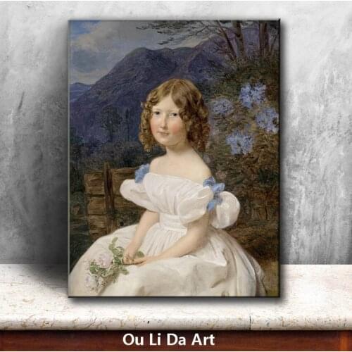 Classical figures cute girl flowers angel oil paintings canvas printing printed on canvas kid room wall art decoration picture