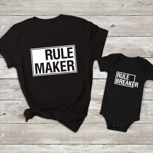 Rule Maker Rule Breaker Family Matching Clothes Tshirt Baby Bodysuit Cotton Family Look Father and Daughter Son Family Clothes
