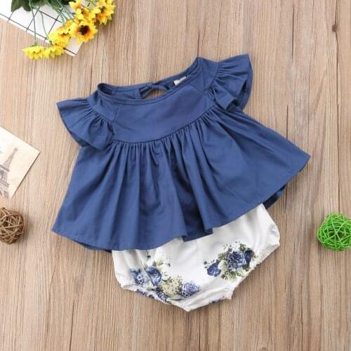 2020 Summer BabyClothing Cute Newborn Infant Baby Girl Tops Shirts Dress Floral Harem PP Short Pants Floral Clothes 2Pcs Sets