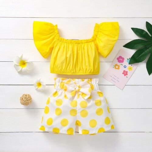 Summer 2021 Toddler Baby Girl Clothes Outfit Off Shoulder Tops T-Shirt + Short Pants Set Drop Shipping Baby Clothing