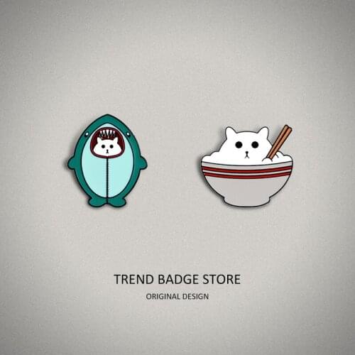 Pin Cute Cartoon Shark brooch Student Cartoon Kitten Enamel Cowboy Inbadge Silk Buckle Accessories