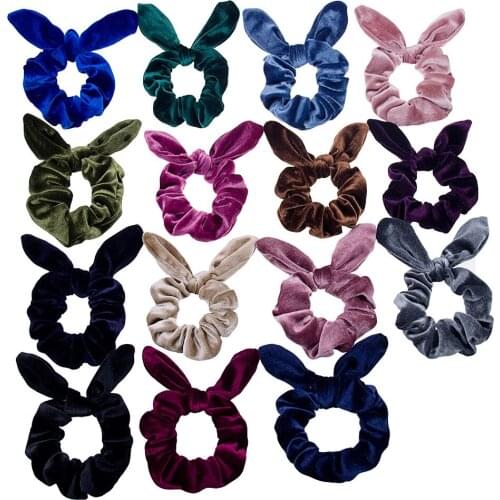 Cute Solid Big Rabbit Ear Scrunchies Girls Velvet Hairwrap Ties Women Bunny Elastic Hair band Ponytail Holder Hair Rope Headwear