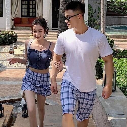 Fashion couple beachwear orange print swimwear bikini swimwear fashion for couples