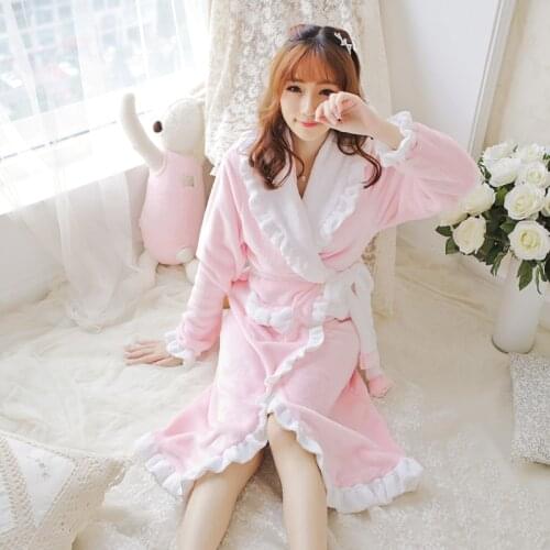 Fashion autumn and winter spring women flannel robe princess coral fleece bathrobe female lovely sleepwear