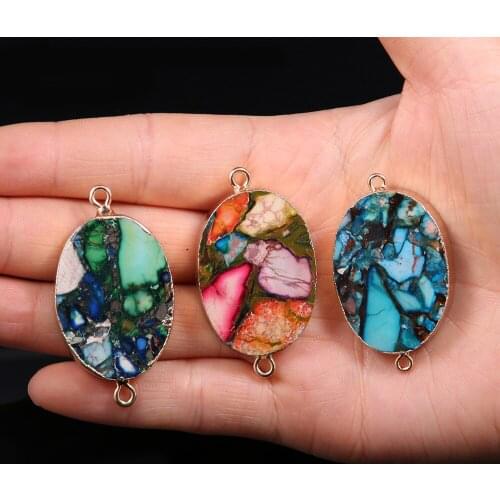 Natural Semi Precious Stone Connector Egg Shape Multicolored Imperial Stone Accessories For Making Necklaces And Bracelets