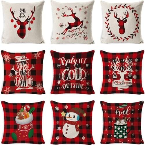 Christmas Decoration Cushion Cover Cartoon Elk Santa Cushion Cover Christmas Pillow Case Linen Decoration Pillow Home Decoration