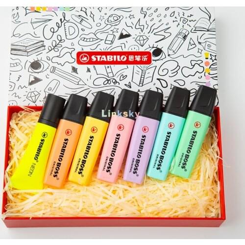 STABILO BOSS Original Pastel Highlighter Pens Markers, gift box of 7 color ,Ultra Soft Chisel Tip 2-5mm,Students supplies