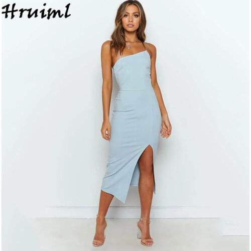 Dress Thigh Slit Solid Slim Holidays Sexy Skinny Woman Dress Beach Sling Party Elegant Night Club Summer Backless Dresses
