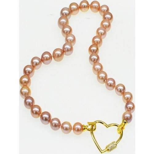 Freshwater pearl pink/purple round 10-14mm necklace 48cm big size pearl AAA